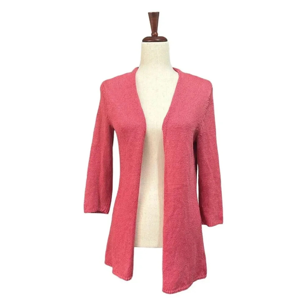 J. Jill Sweater Extra Small XS Women's Coral Linen & Rayon Open Front Cardigan